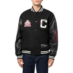 Champion Men’s Letterman Varsity Bomber Jacket With Patches(Black/Black)