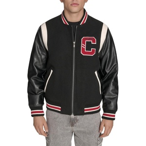Champion Men’s Letterman Varsity Bomber Jacket With Patches(Black/Red)