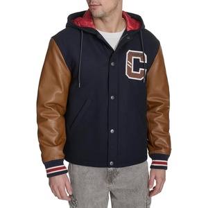 Champion Men’s Letterman Varsity Bomber Jacket With Patches(Navy/Mustard With Hood)
