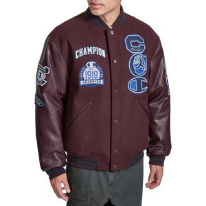 Champion Men’s Letterman Varsity Bomber Jacket With Patches(Wine)