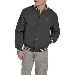 Champion Men’s Logo Striped-trim Varsity Jacket(Black Matte Filled)