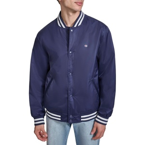 Champion Men’s Logo Striped-trim Varsity Jacket(Peacoat)