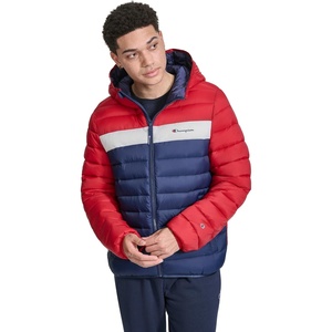 Champion Men’s Performance Lightweight Puffer Jacket With Hood(Midnight/Ice/Red)