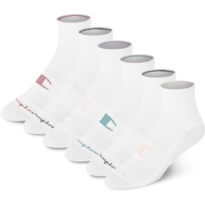 Champion Women’s Quarter Socks – 6-pack Cushioned Athletic Socks With Moisture-wicking, Arch Support (Size 5-9)(White/Grey Logo)