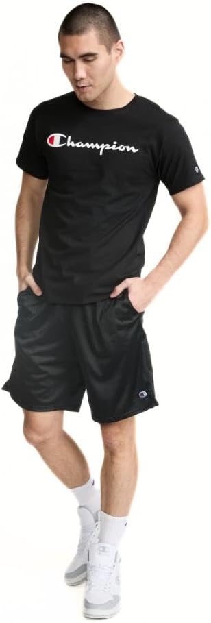 image:imageChampion Mens Classic Script Graphic Short Sleeve TShirt Standard Fit Tonal Logo Available in Regular and Big amp TallBlack