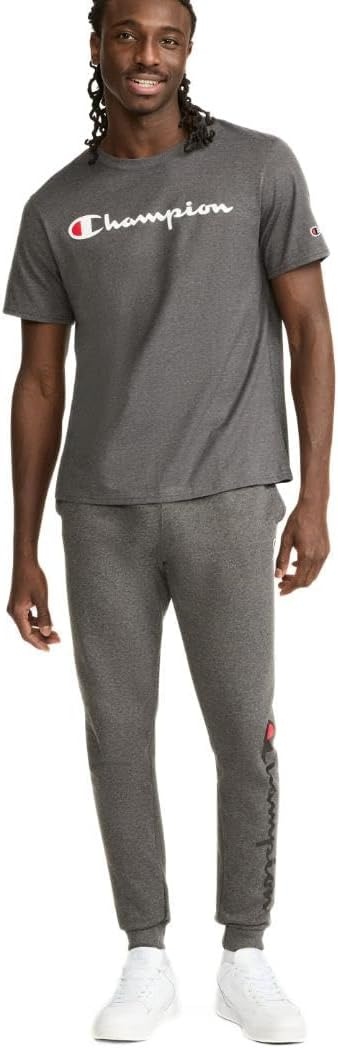 image:imageChampion Mens Classic Script Graphic Short Sleeve TShirt Standard Fit Tonal Logo Available in Regular and Big amp TallGranite Heather