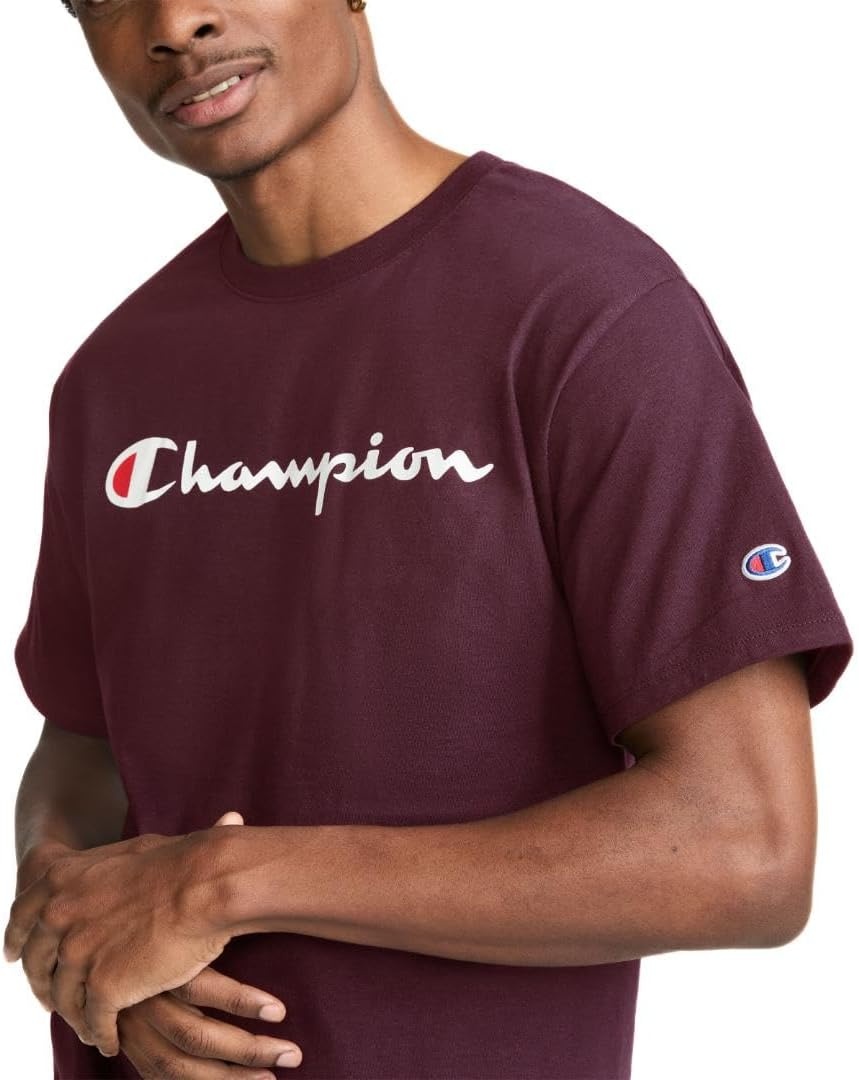 image:imageChampion Mens Classic Script Graphic Short Sleeve TShirt Standard Fit Tonal Logo Available in Regular and Big amp TallMaroon Classic Script Logo