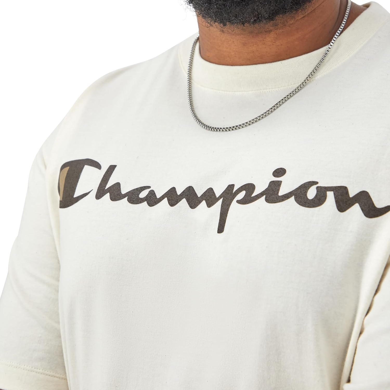 image:imageChampion Mens Classic Script Graphic Short Sleeve TShirt Standard Fit Tonal Logo Available in Regular and Big amp TallNatural Classic Script Logo