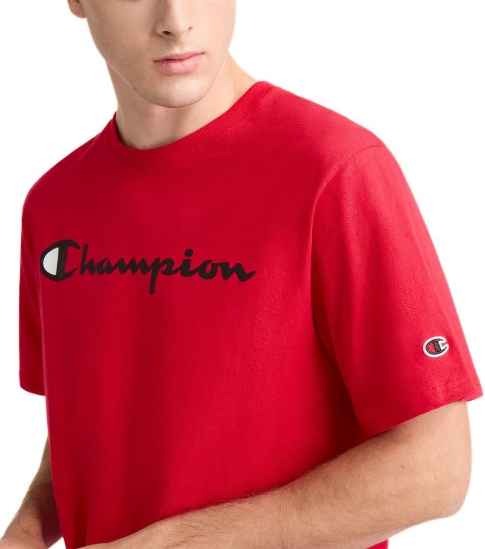 image:imageChampion Mens Classic Script Graphic Short Sleeve TShirt Standard Fit Tonal Logo Available in Regular and Big amp TallScarlet Classic Script Logo