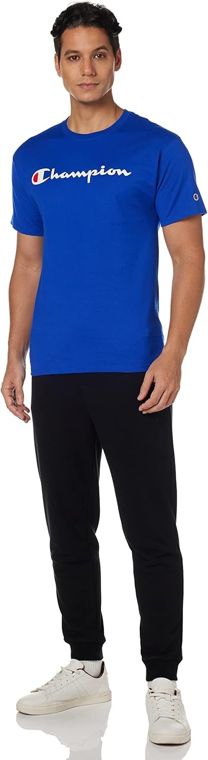 image:imageChampion Mens Classic Script Graphic Short Sleeve TShirt Standard Fit Tonal Logo Available in Regular and Big amp TallSurf the Web Classic Script Logo