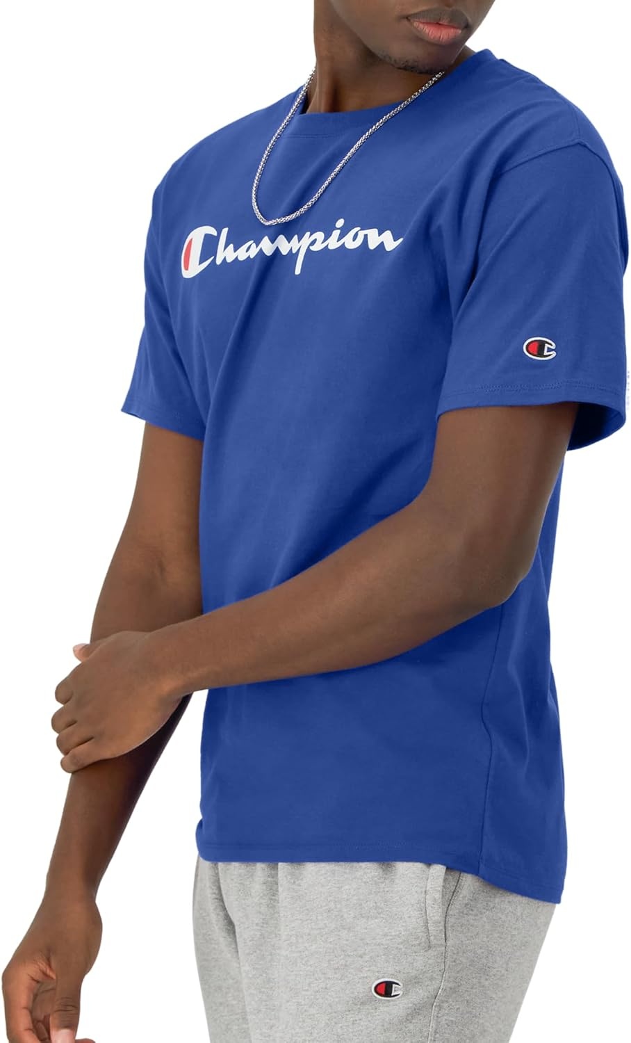image:imageChampion Mens Classic Script Graphic Short Sleeve TShirt Standard Fit Tonal Logo Available in Regular and Big amp TallSurf the Web Classic Script Logo