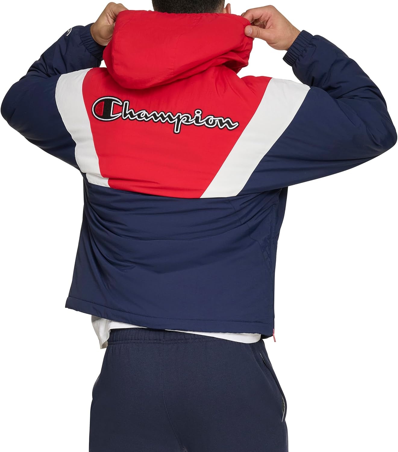 image:imageChampion Mens Color Block Lined Windbreaker With HoodMidnightIceRed