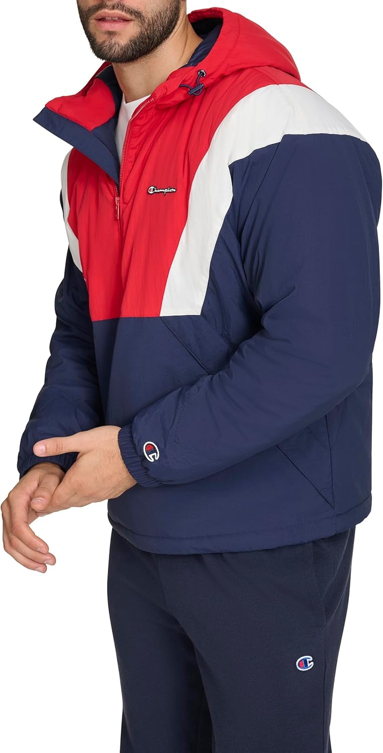 image:imageChampion Mens Color Block Lined Windbreaker With HoodMidnightIceRed