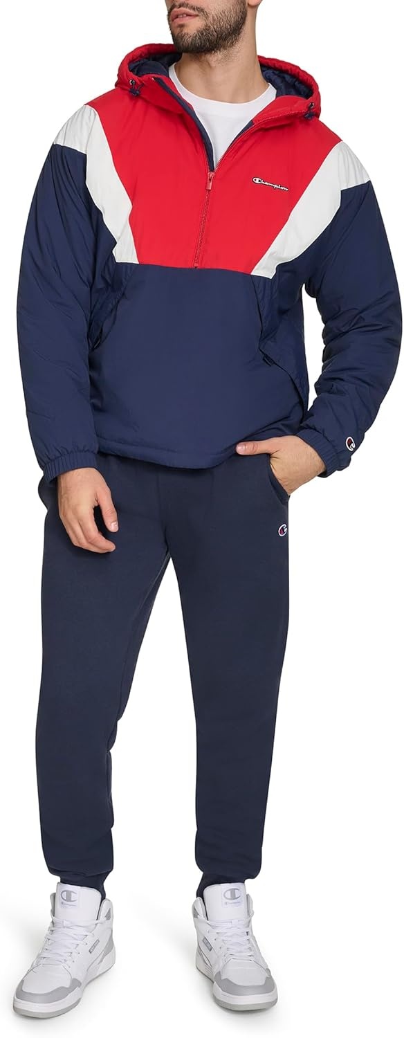 image:imageChampion Mens Color Block Lined Windbreaker With HoodMidnightIceRed