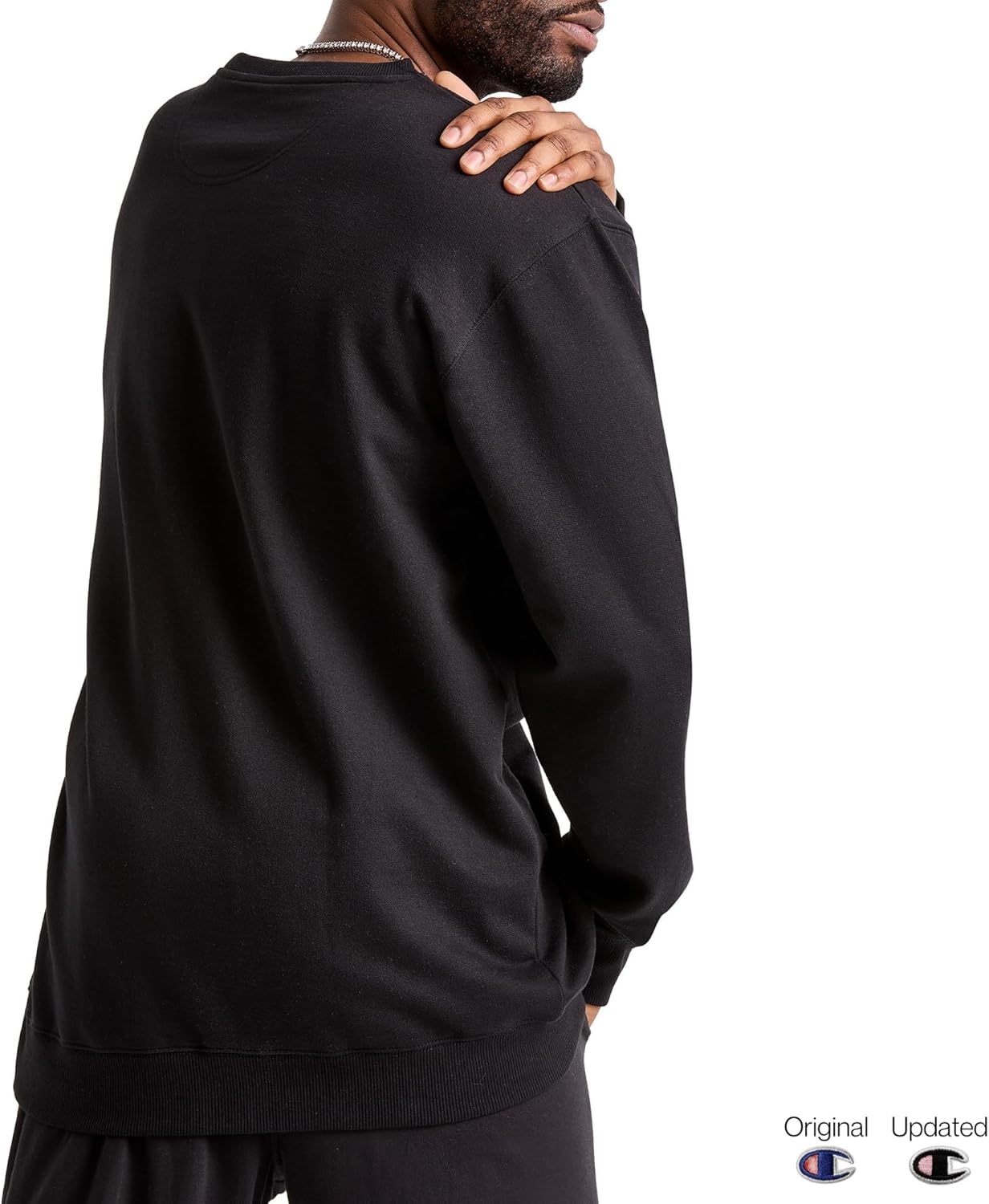 image:imageChampion Mens Crewneck Fleece Sweatshirt Standard Fit Midweight Script Logo Available in Regular and Big amp TallBlack Classic Script Logo