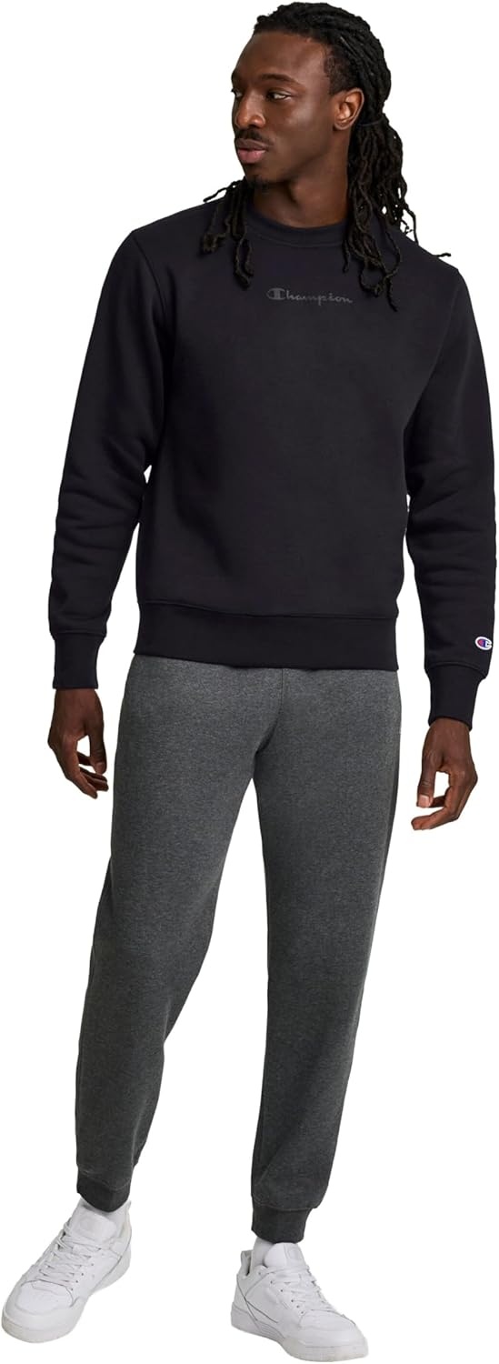 image:imageChampion Mens Crewneck Fleece Sweatshirt Standard Fit Midweight Script Logo Available in Regular and Big amp TallBlack Tonal Script Logo
