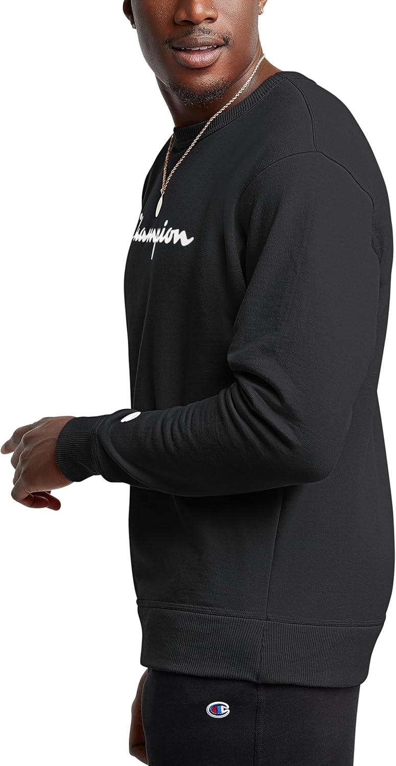 image:imageChampion Mens Crewneck Fleece Sweatshirt Standard Fit Midweight Script Logo Available in Regular and Big amp TallBlack Script