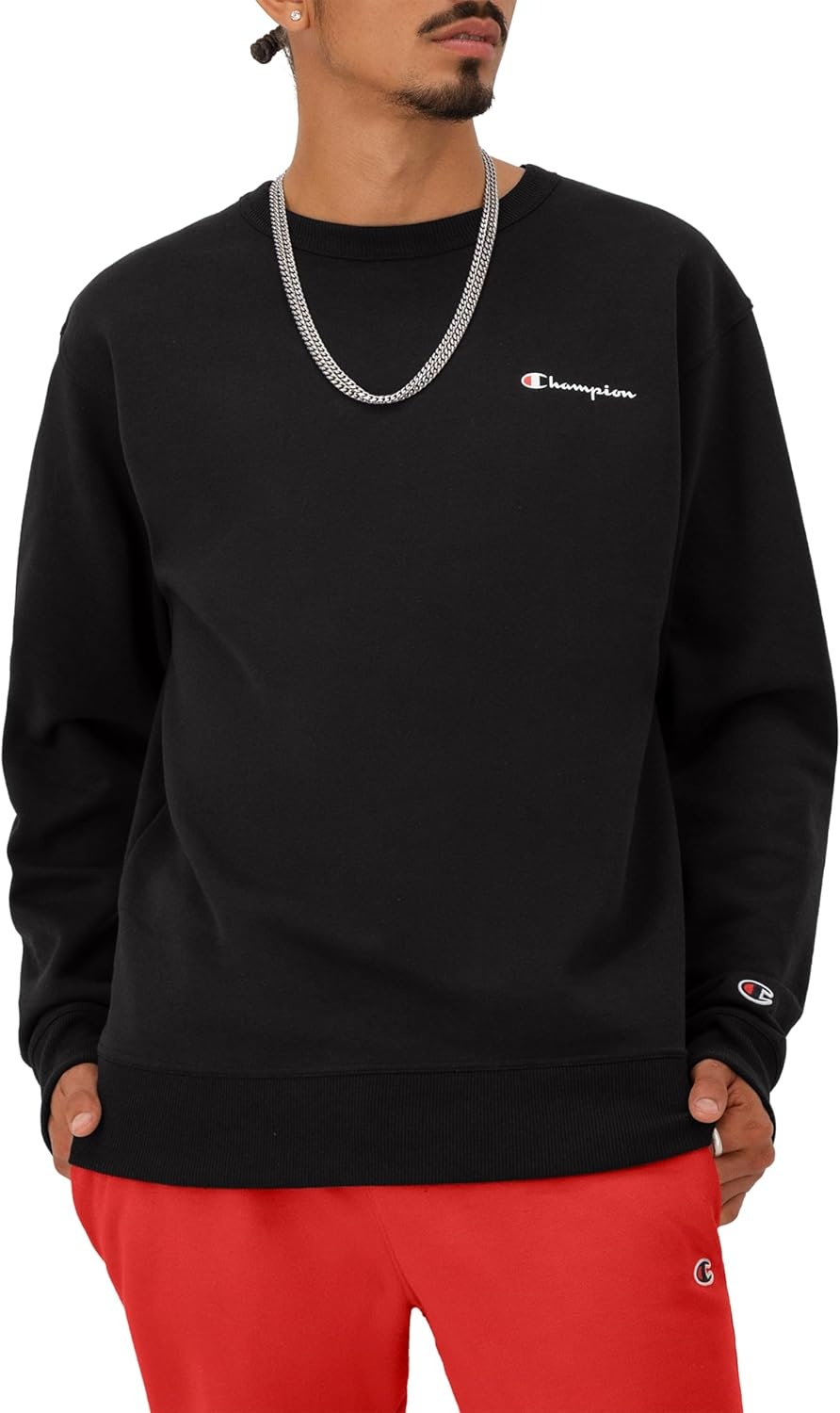 image:imageChampion Mens Crewneck Fleece Sweatshirt Standard Fit Midweight Script Logo Available in Regular and Big amp TallBlack Small Small Script Logo