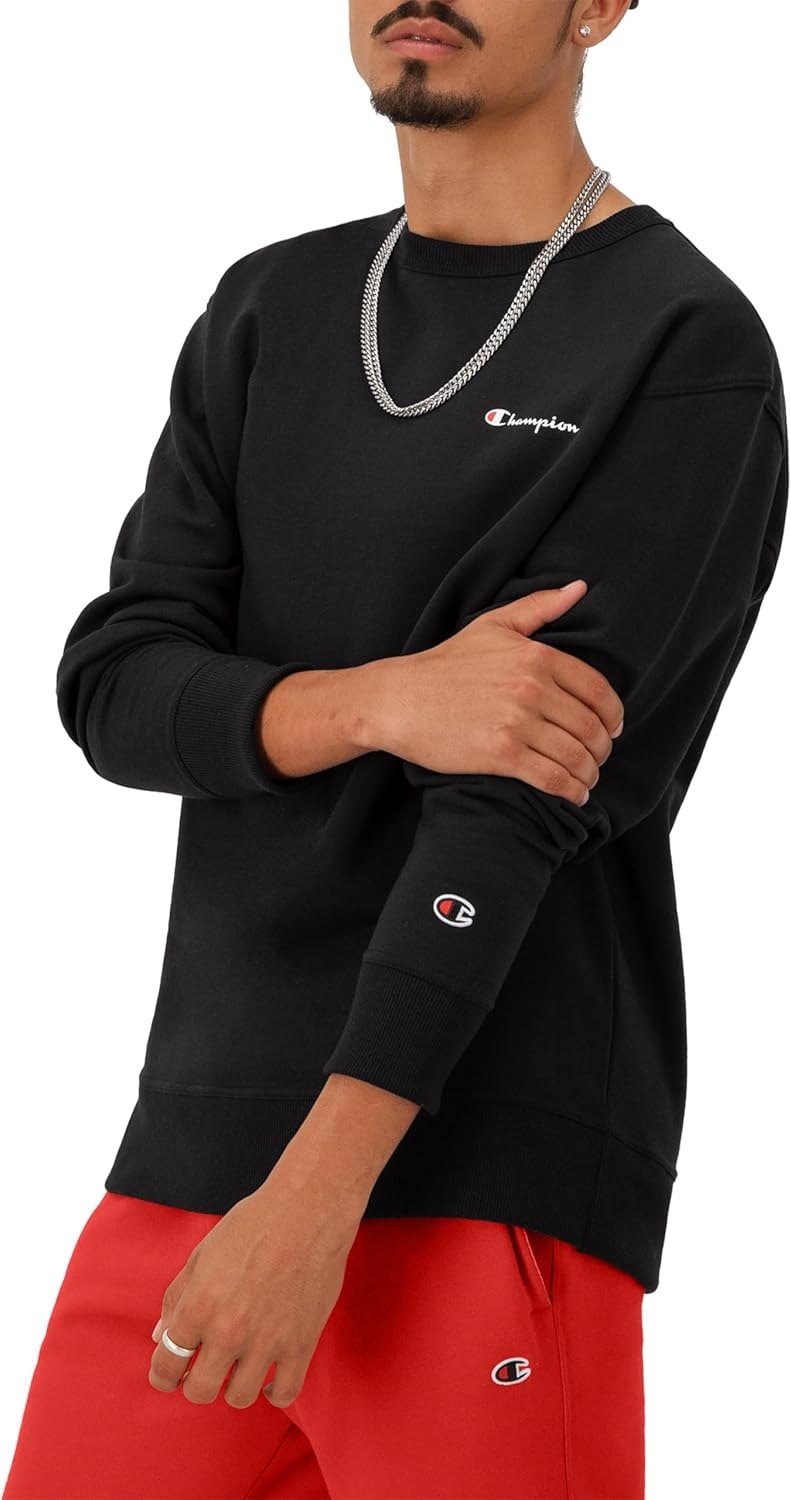 image:imageChampion Mens Crewneck Fleece Sweatshirt Standard Fit Midweight Script Logo Available in Regular and Big amp TallBlack Small Small Script Logo