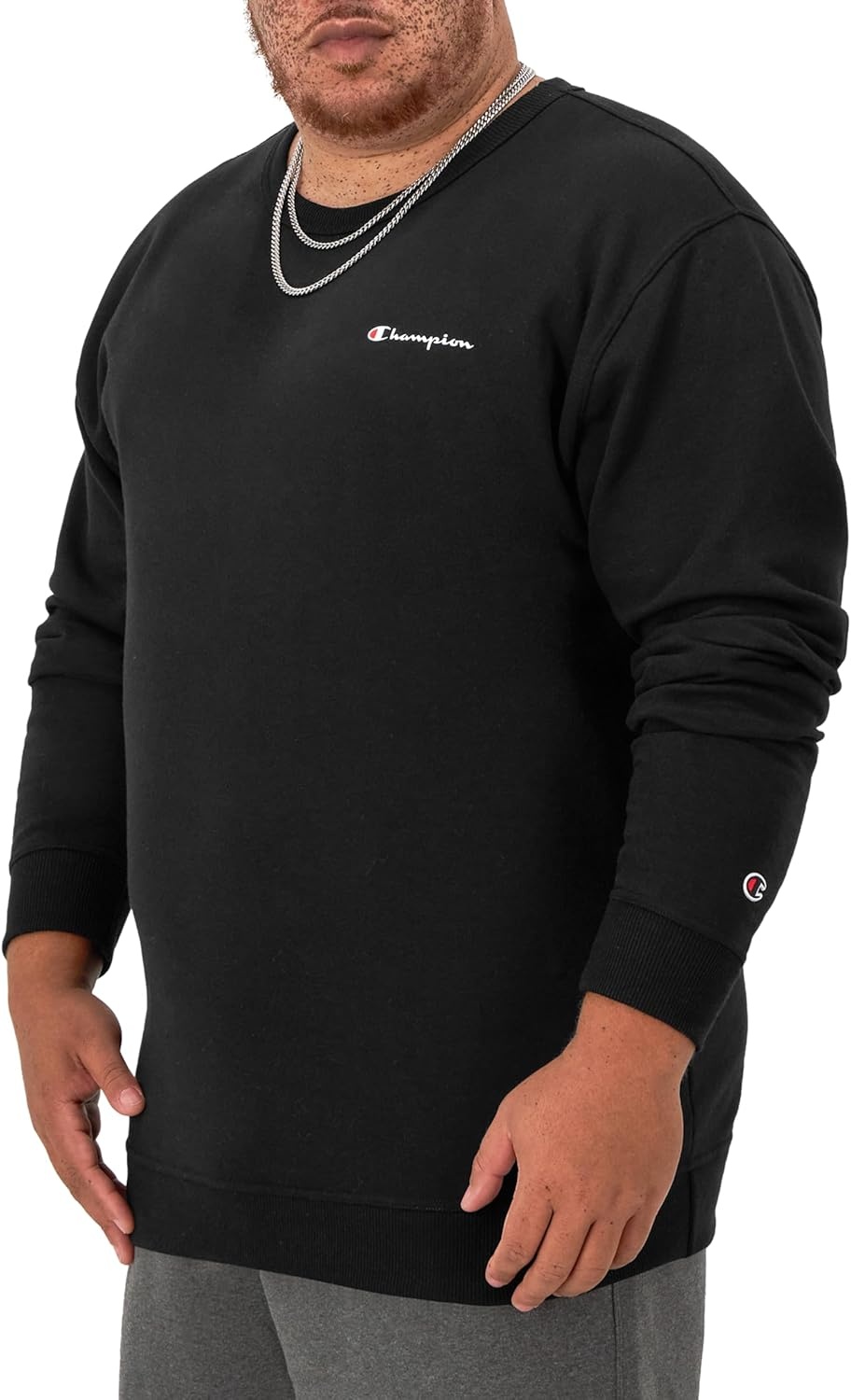 image:imageChampion Mens Crewneck Fleece Sweatshirt Standard Fit Midweight Script Logo Available in Regular and Big amp TallBlack Small Small Script Logo