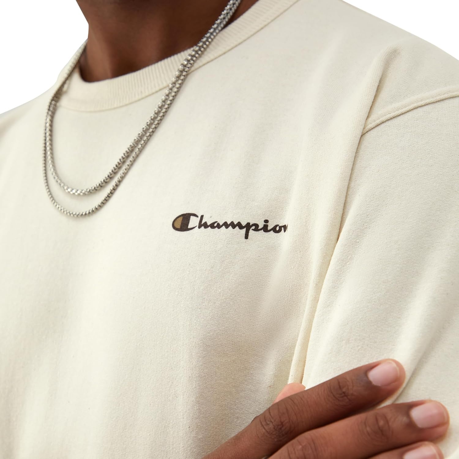 image:imageChampion Mens Crewneck Fleece Sweatshirt Standard Fit Midweight Script Logo Available in Regular and Big amp TallNatural Small Script