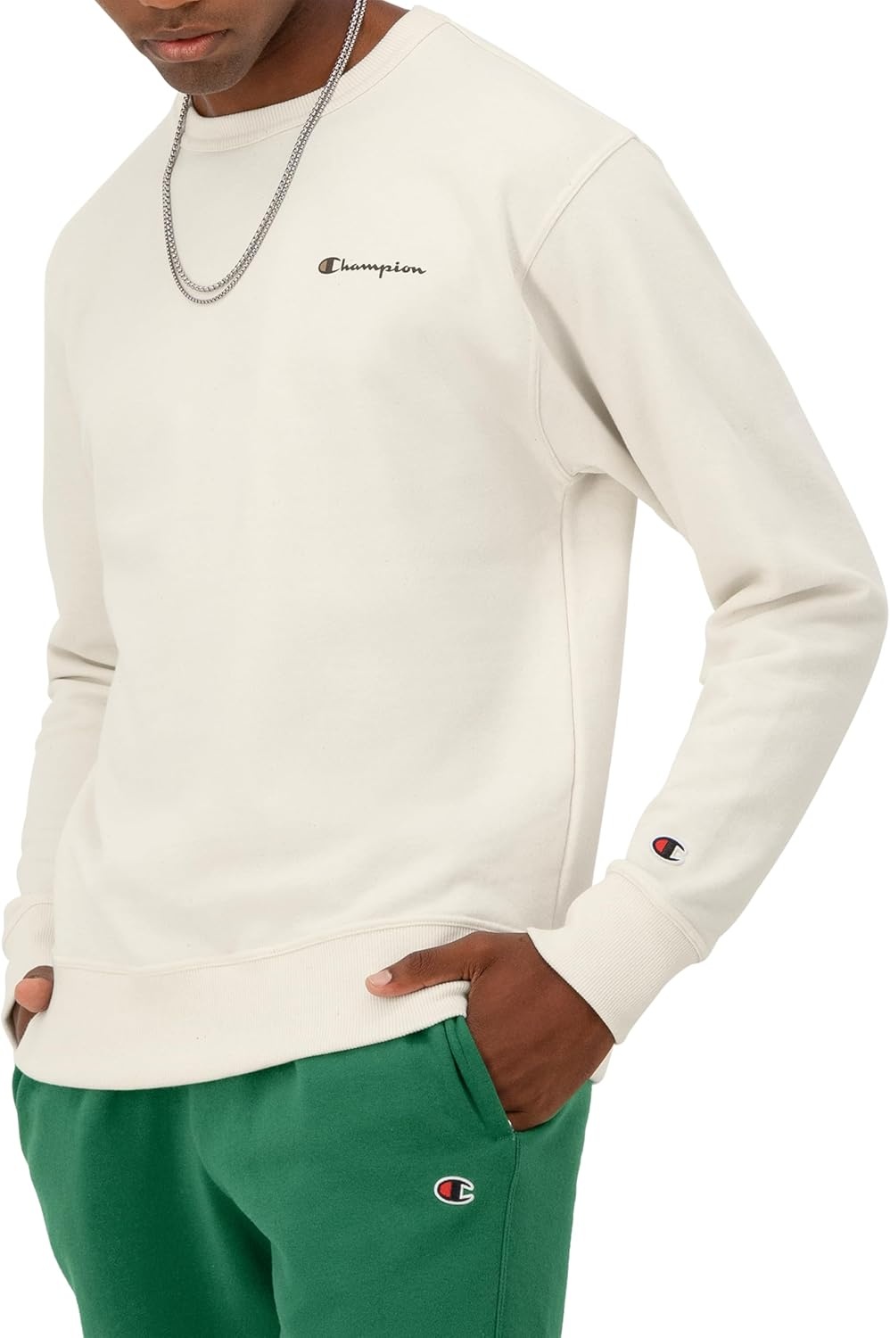 image:imageChampion Mens Crewneck Fleece Sweatshirt Standard Fit Midweight Script Logo Available in Regular and Big amp TallNatural Small Script
