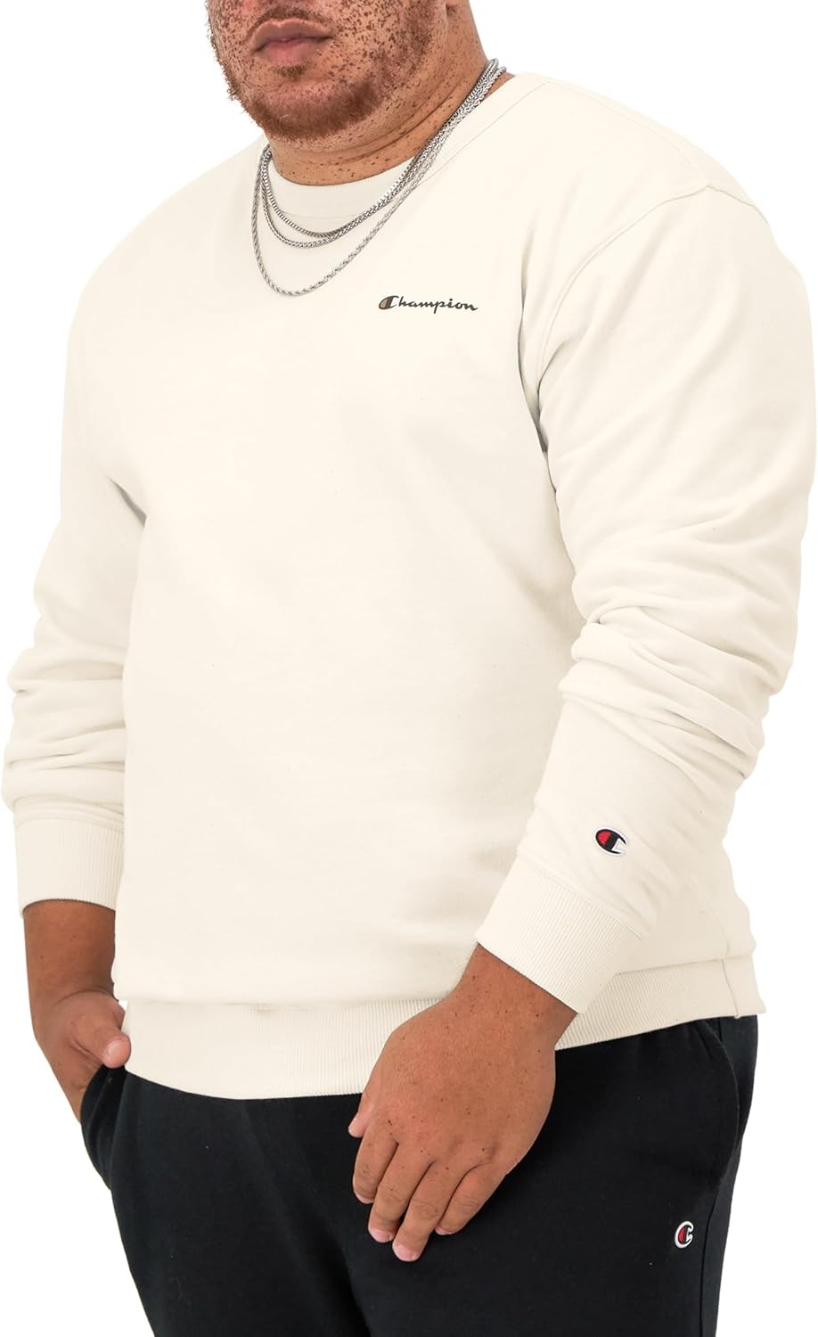 image:imageChampion Mens Crewneck Fleece Sweatshirt Standard Fit Midweight Script Logo Available in Regular and Big amp TallNatural Small Script