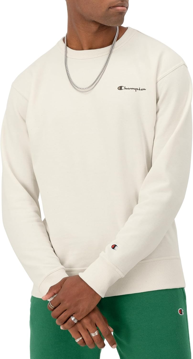 image:imageChampion Mens Crewneck Fleece Sweatshirt Standard Fit Midweight Script Logo Available in Regular and Big amp TallNatural Small Script