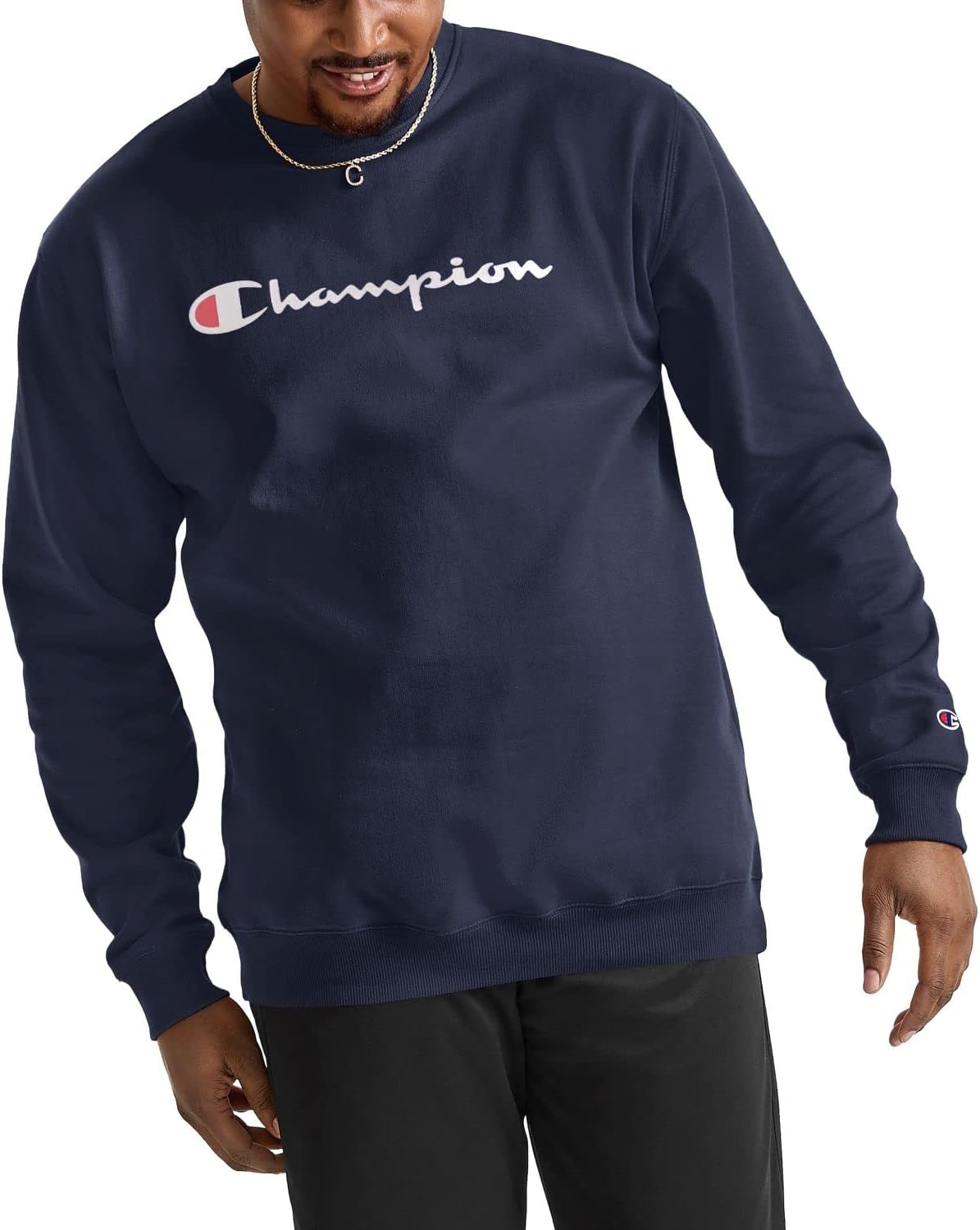 image:imageChampion Mens Crewneck Fleece Sweatshirt Standard Fit Midweight Script Logo Available in Regular and Big amp TallNavy Script