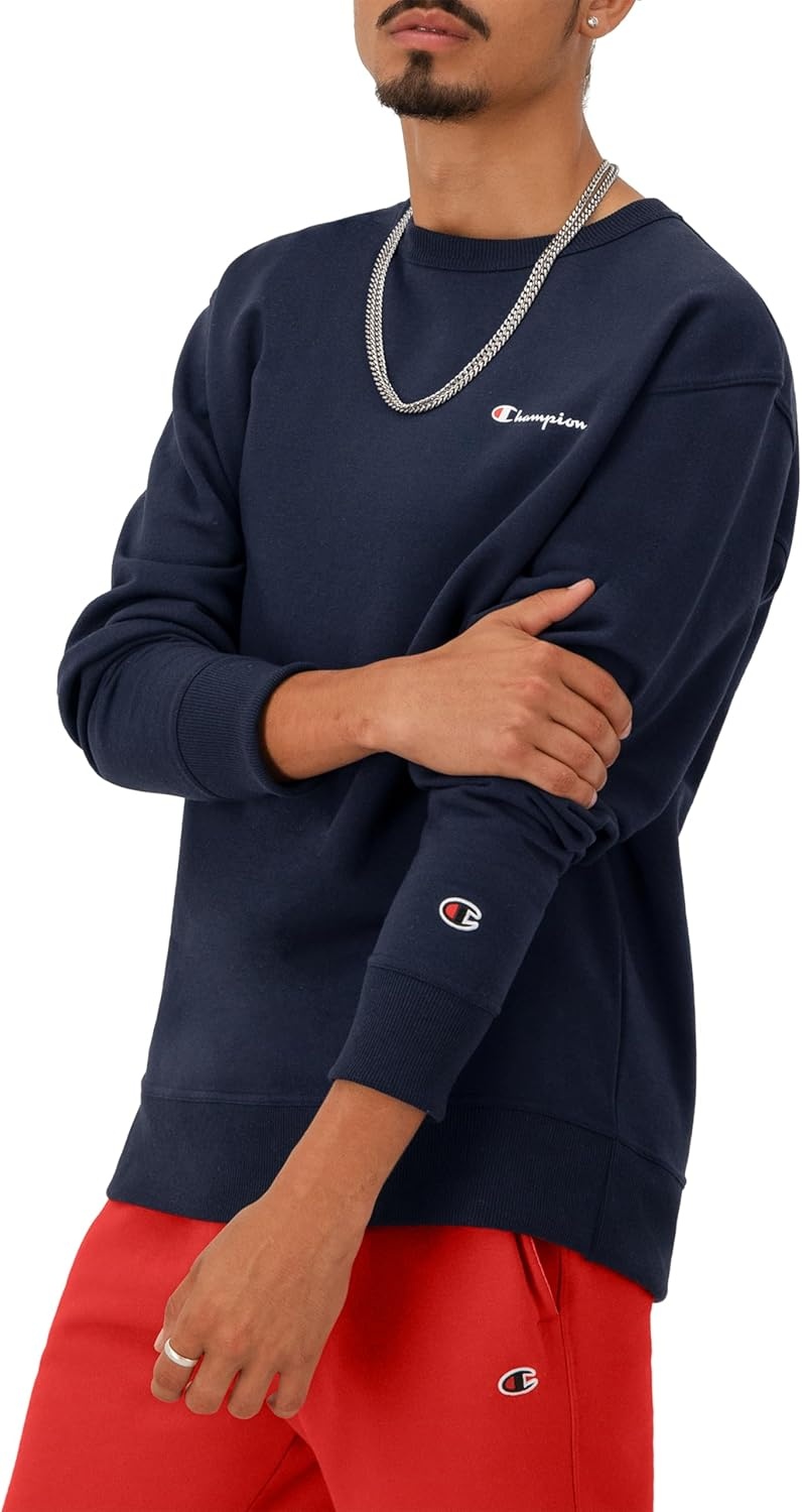 image:imageChampion Mens Crewneck Fleece Sweatshirt Standard Fit Midweight Script Logo Available in Regular and Big amp TallNavy Small Small Script Logo