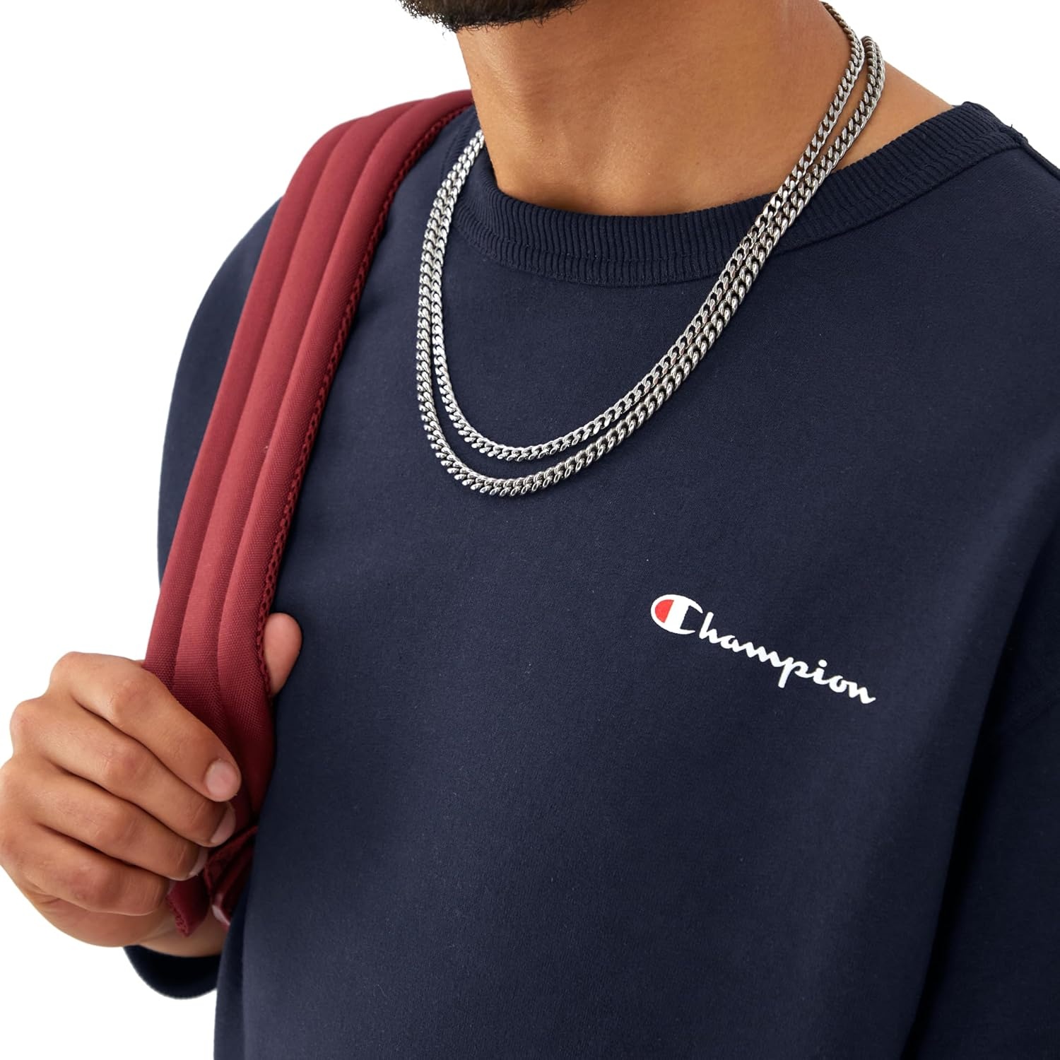 image:imageChampion Mens Crewneck Fleece Sweatshirt Standard Fit Midweight Script Logo Available in Regular and Big amp TallNavy Small Small Script Logo