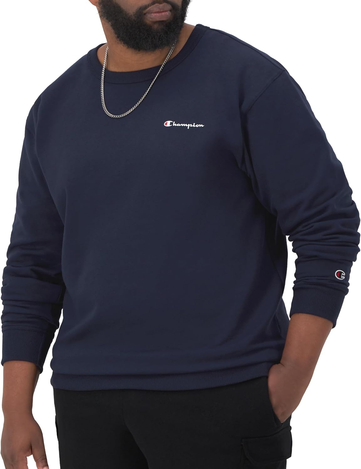 image:imageChampion Mens Crewneck Fleece Sweatshirt Standard Fit Midweight Script Logo Available in Regular and Big amp TallNavy Small Script