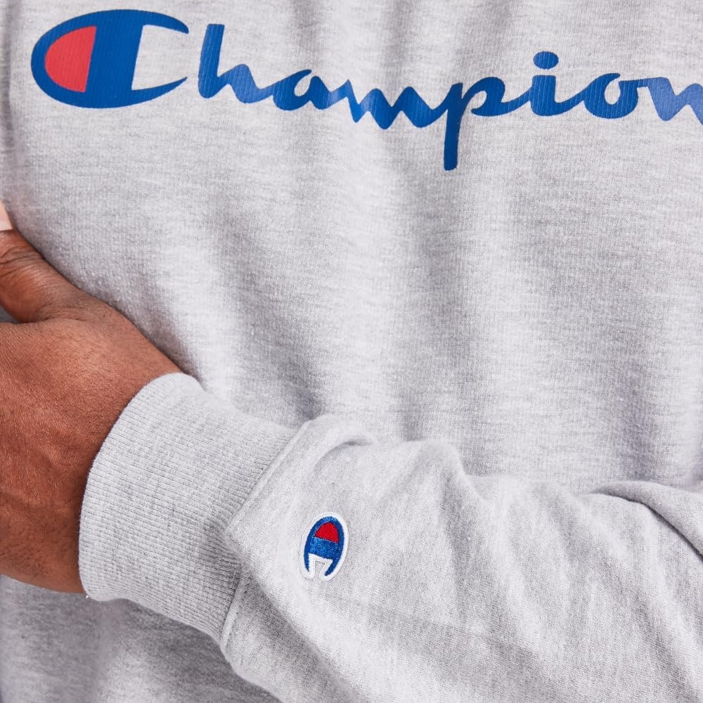 image:imageChampion Mens Crewneck Fleece Sweatshirt Standard Fit Midweight Script Logo Available in Regular and Big amp TallOxford Gray Script