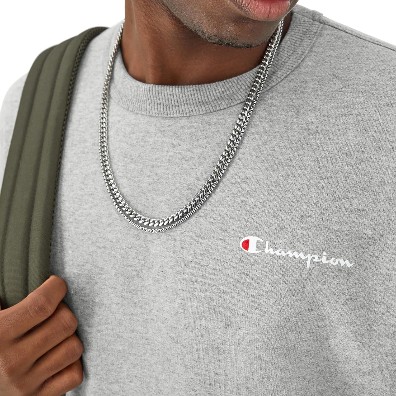 image:imageChampion Mens Crewneck Fleece Sweatshirt Standard Fit Midweight Script Logo Available in Regular and Big amp TallOxford Gray Small Small Script Logo