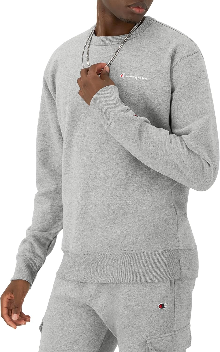 image:imageChampion Mens Crewneck Fleece Sweatshirt Standard Fit Midweight Script Logo Available in Regular and Big amp TallOxford Gray Small Small Script Logo