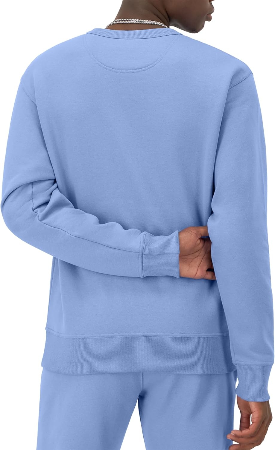 image:imageChampion Mens Crewneck Fleece Sweatshirt Standard Fit Midweight Script Logo Available in Regular and Big amp TallPlaster Blue Small Script