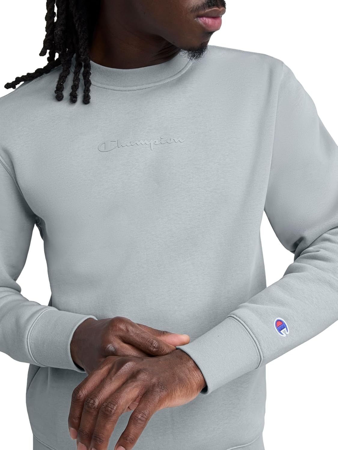 image:imageChampion Mens Crewneck Fleece Sweatshirt Standard Fit Midweight Script Logo Available in Regular and Big amp TallQuarry Tonal Script Logo