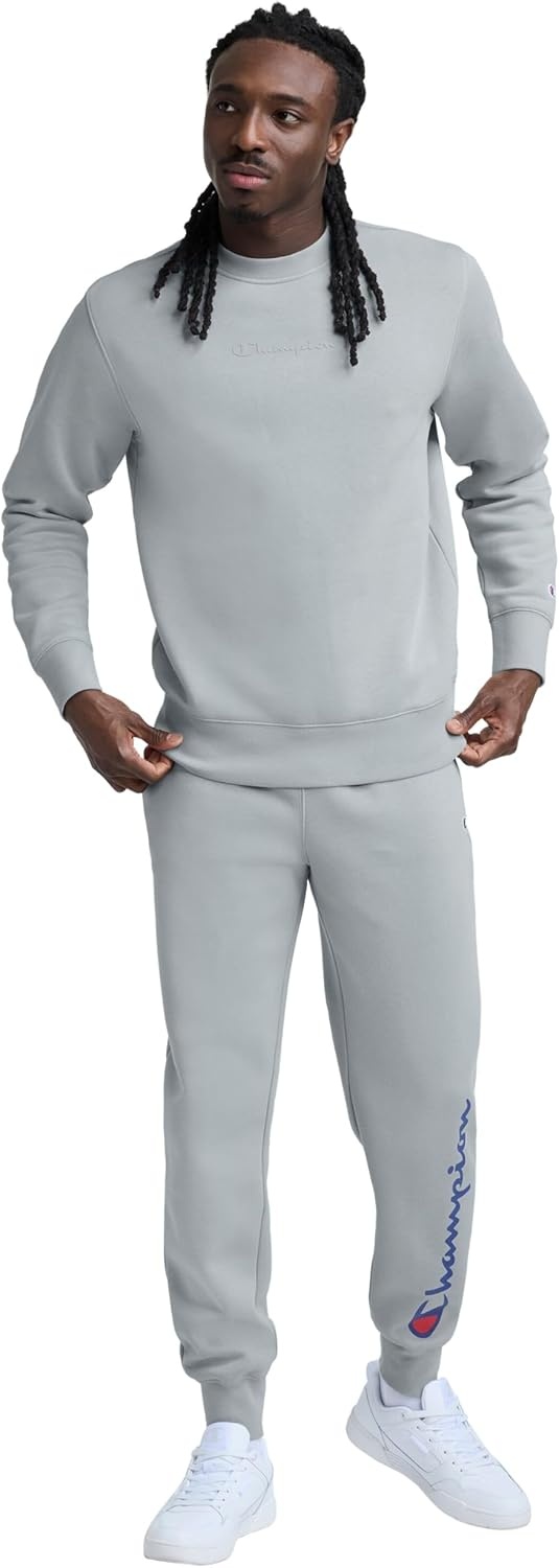 image:imageChampion Mens Crewneck Fleece Sweatshirt Standard Fit Midweight Script Logo Available in Regular and Big amp TallQuarry Tonal Script Logo