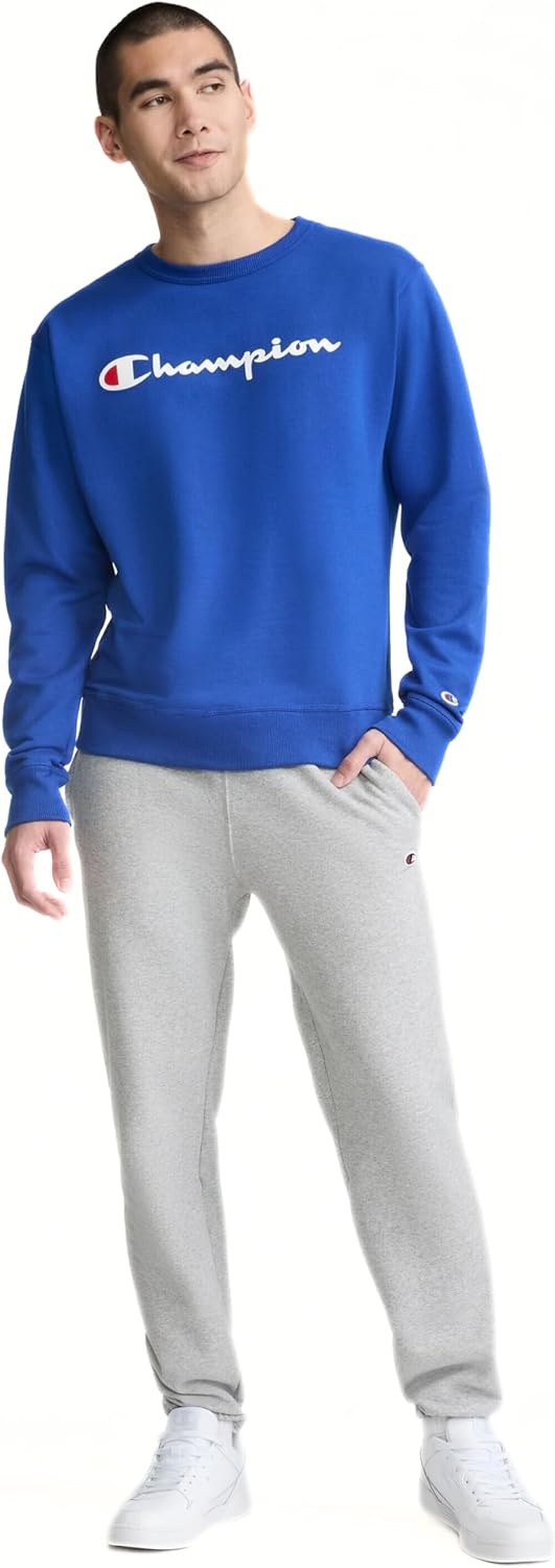 image:imageChampion Mens Crewneck Fleece Sweatshirt Standard Fit Midweight Script Logo Available in Regular and Big amp TallSurf the Web Classic Script Logo