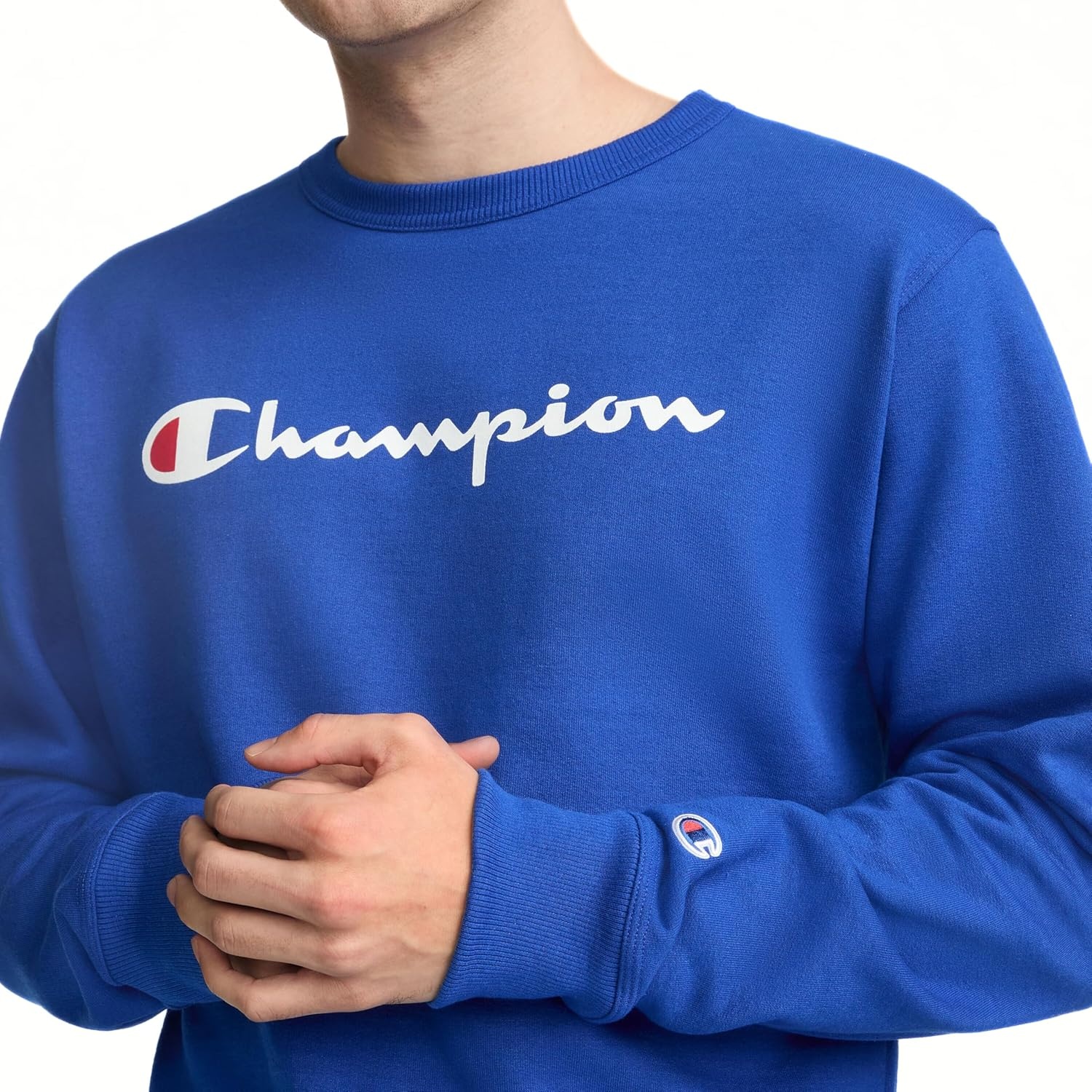 image:imageChampion Mens Crewneck Fleece Sweatshirt Standard Fit Midweight Script Logo Available in Regular and Big amp TallSurf the Web Classic Script Logo