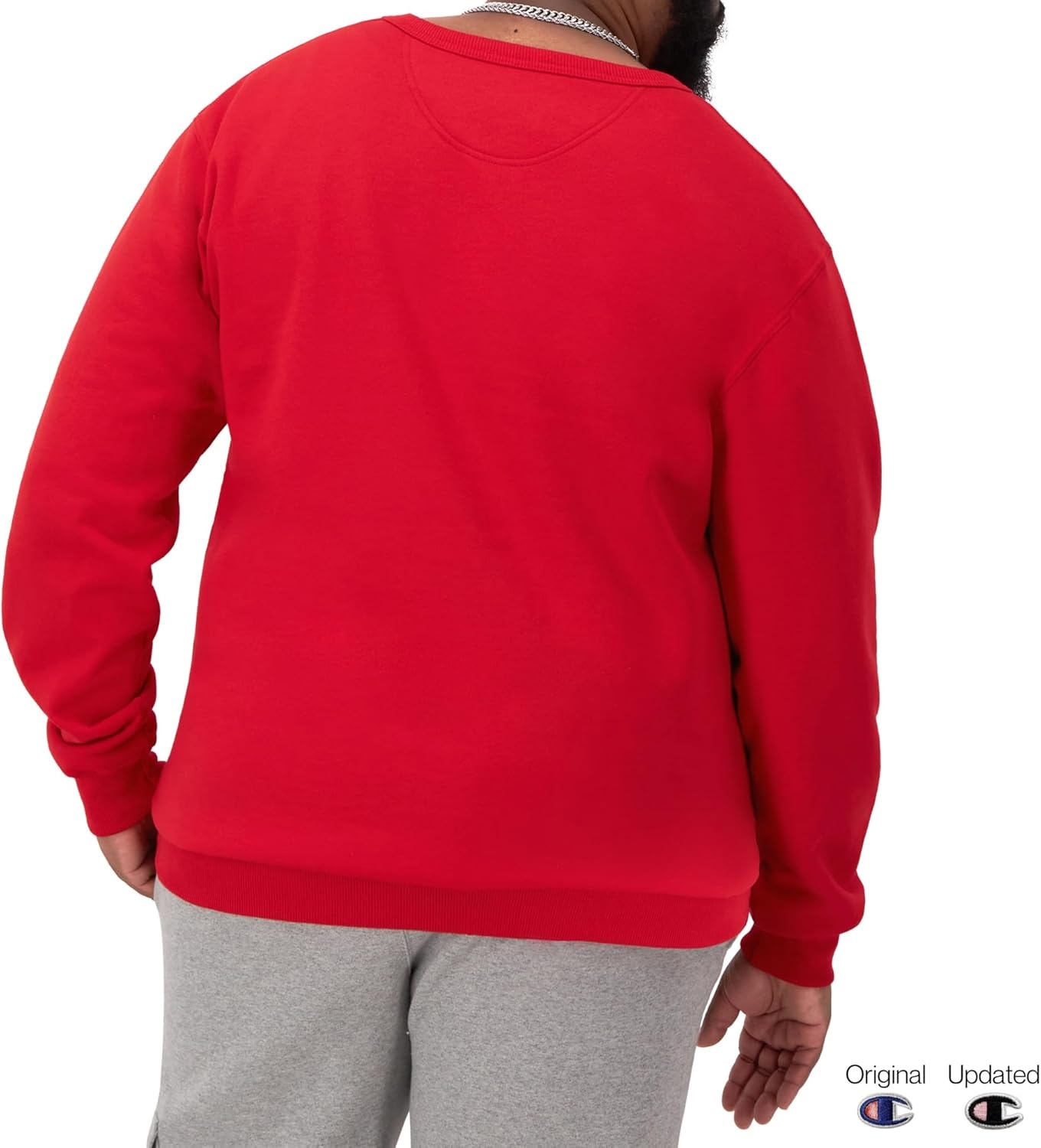 image:imageChampion Mens Crewneck Fleece Sweatshirt Standard Fit Midweight Script Logo Available in Regular and Big amp TallTeam Red Scarlet Classic Script Logo
