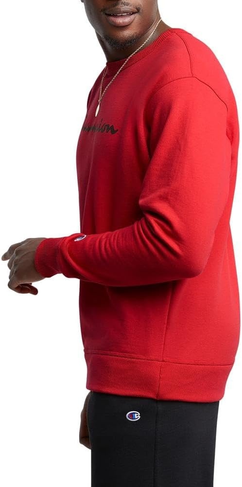 image:imageChampion Mens Crewneck Fleece Sweatshirt Standard Fit Midweight Script Logo Available in Regular and Big amp TallTeam Red Scarlet Classic Script Logo