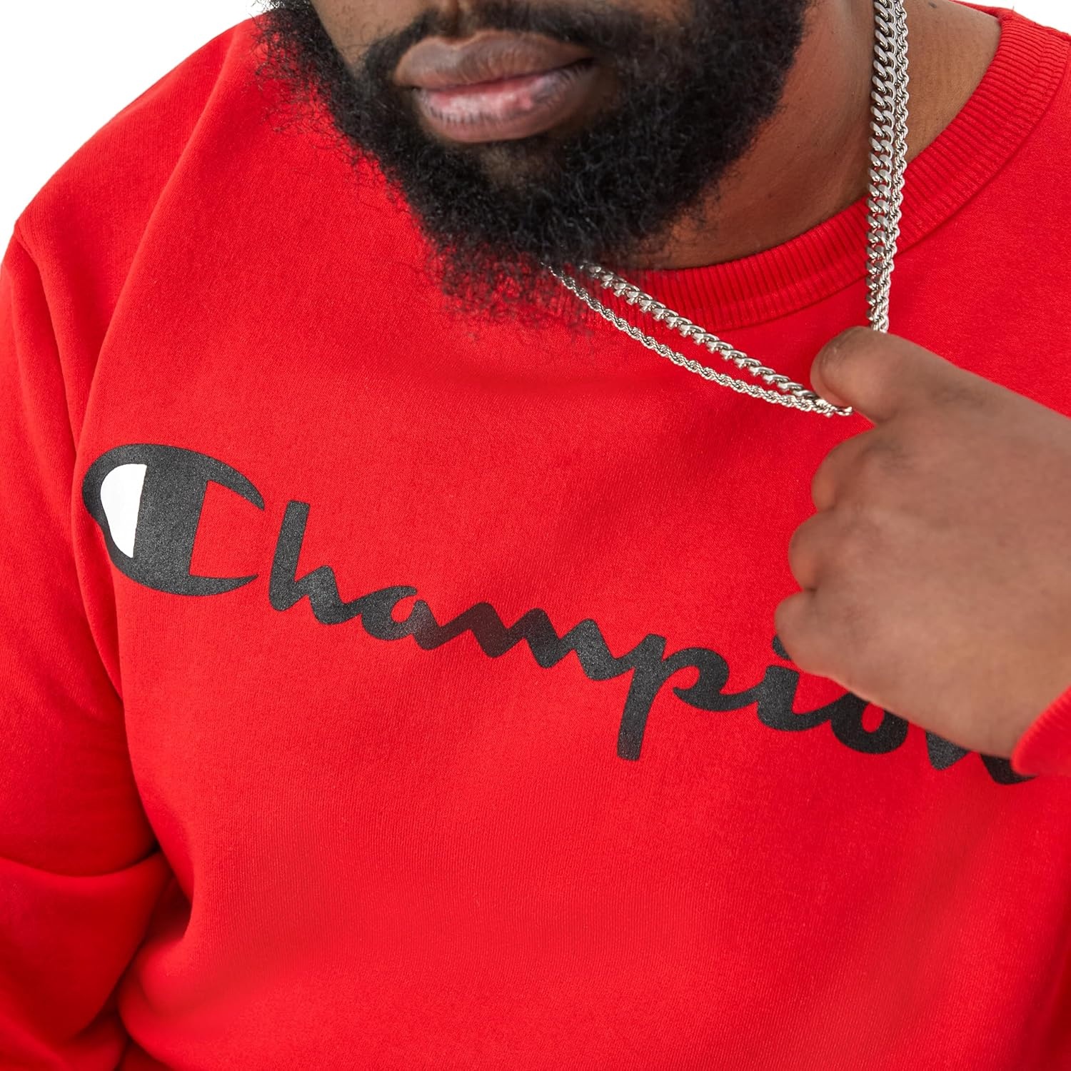 image:imageChampion Mens Crewneck Fleece Sweatshirt Standard Fit Midweight Script Logo Available in Regular and Big amp TallTeam Red Scarlet Classic Script Logo