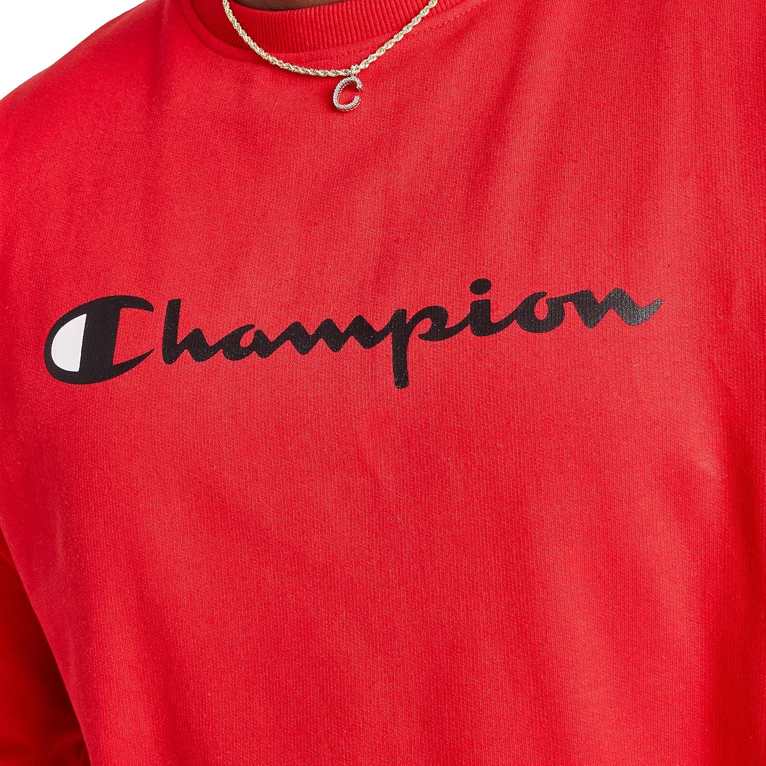 image:imageChampion Mens Crewneck Fleece Sweatshirt Standard Fit Midweight Script Logo Available in Regular and Big amp TallTeam Red Scarlet Classic Script Logo