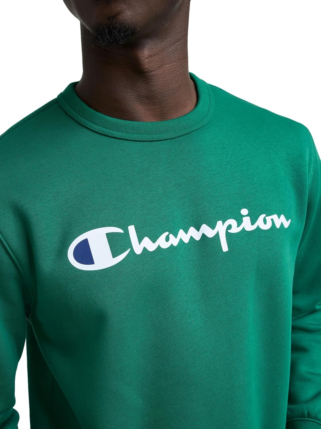 image:imageChampion Mens Crewneck Fleece Sweatshirt Standard Fit Midweight Script Logo Available in Regular and Big amp TallVerdant Green Classic Script Logo