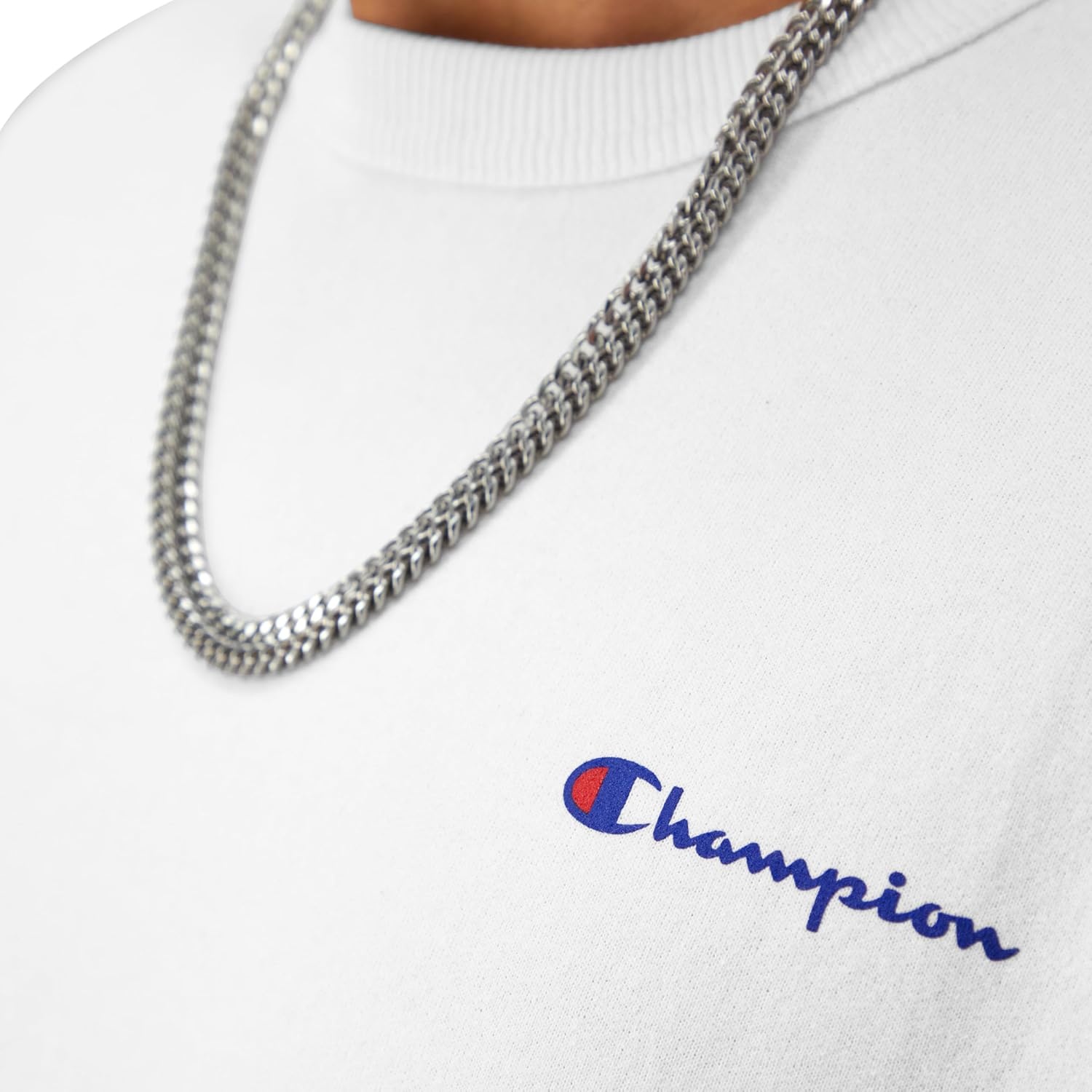 image:imageChampion Mens Crewneck Fleece Sweatshirt Standard Fit Midweight Script Logo Available in Regular and Big amp TallWhite Small Script