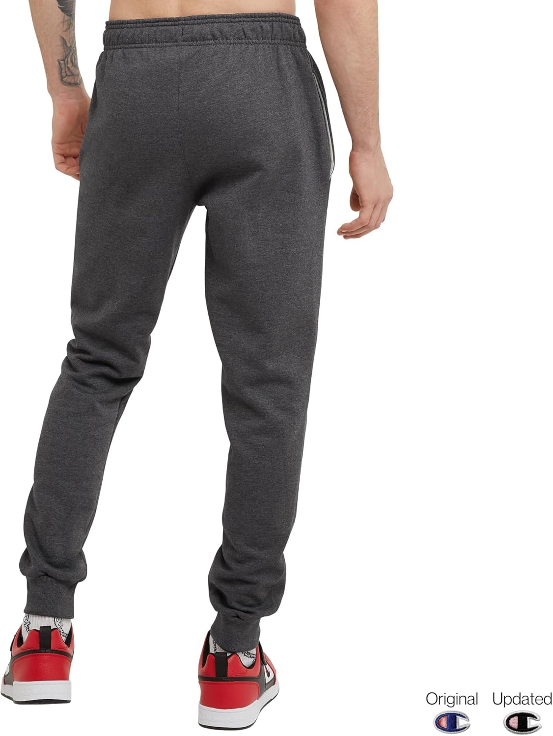 image:imageChampion Mens Graphic Fleece Joggers Sweatpants Standard Fit Midweight Fleece Classic Script LogoGranite Gray Heather