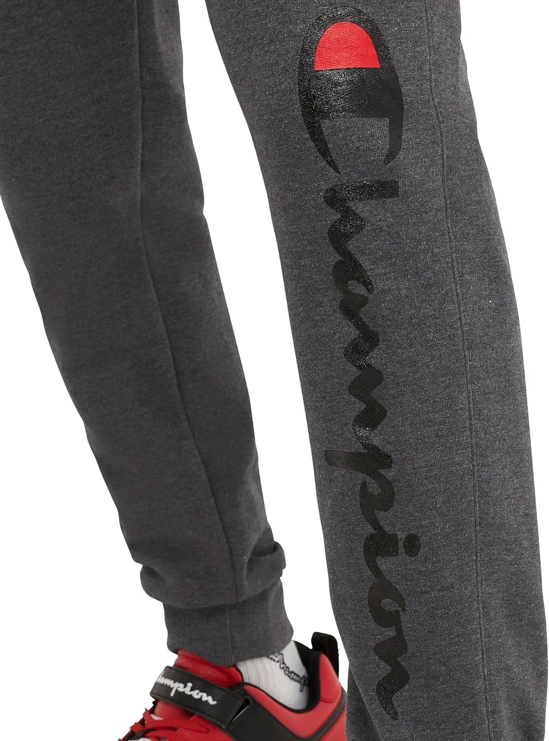 image:imageChampion Mens Graphic Fleece Joggers Sweatpants Standard Fit Midweight Fleece Classic Script LogoGranite Gray Heather