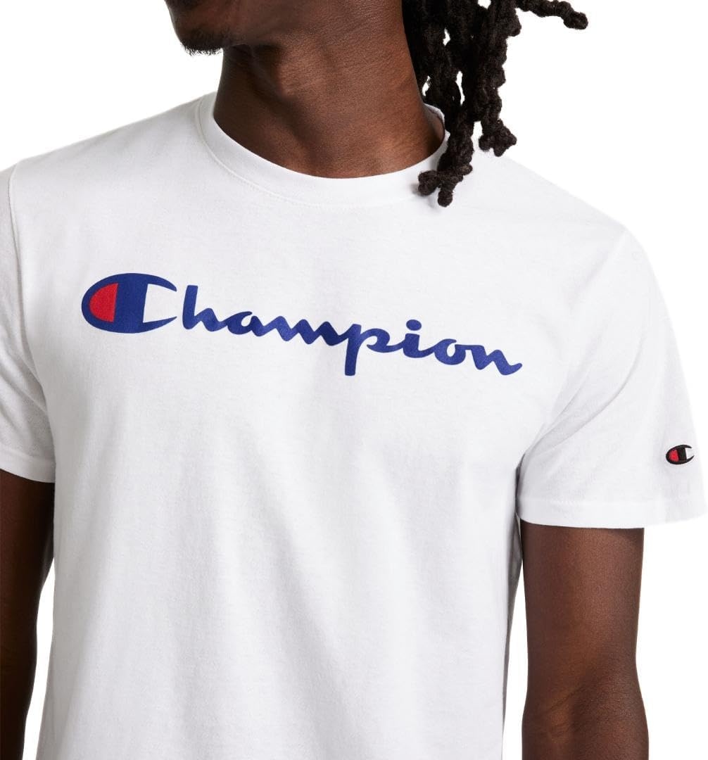image:imageChampion Mens Graphic Short Sleeve TShirt Standard Fit Classic Script Logo Midweight 100 CottonBright White