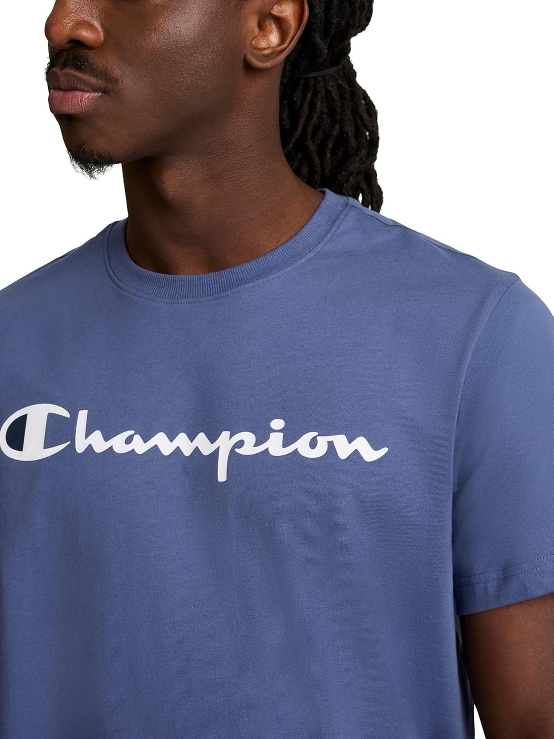 image:imageChampion Mens Graphic Short Sleeve TShirt Standard Fit Classic Script Logo Midweight 100 CottonCoastal Fjord